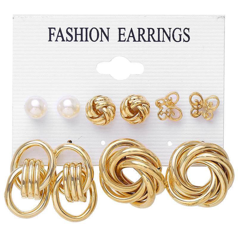 Women's Inlaid Pearl Creative French Retro Gold Ear Stud Earrings