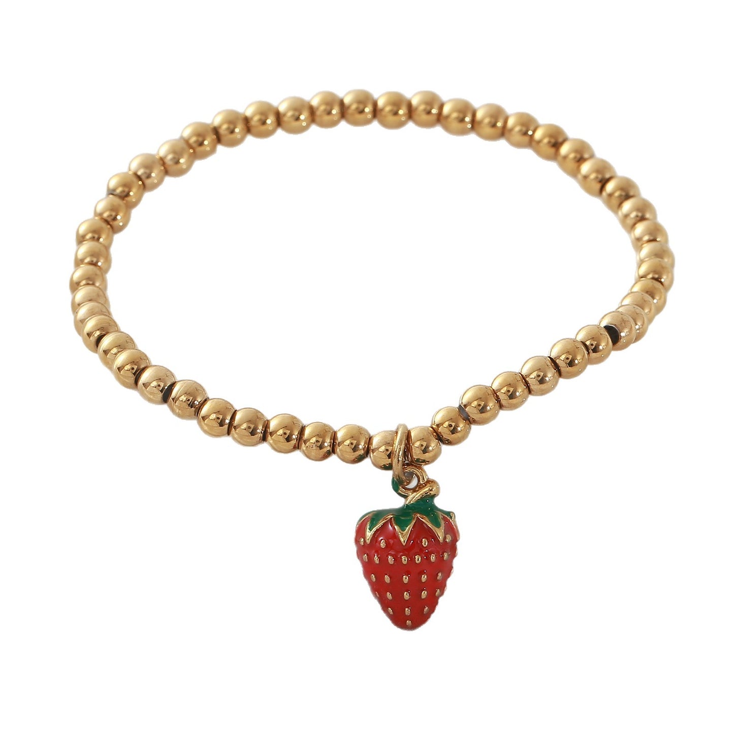 Stainless Steel Gold-plated Fruit Series Red Strawberry Beaded Fashion Bracelet