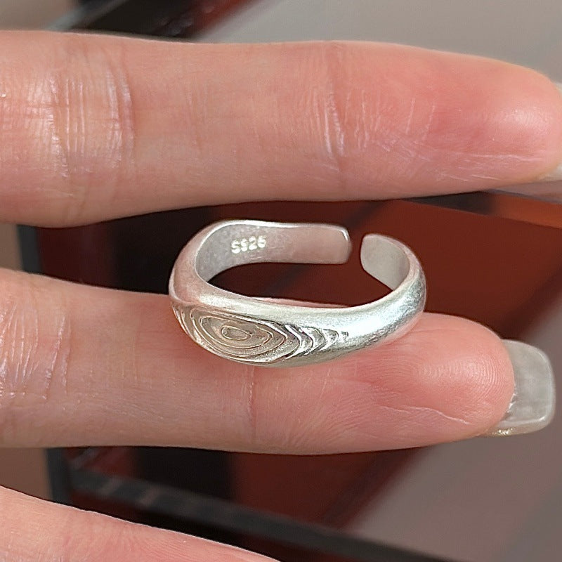 Korean Style Niche Design Retro Matte Sier Electroplated Texture Ring