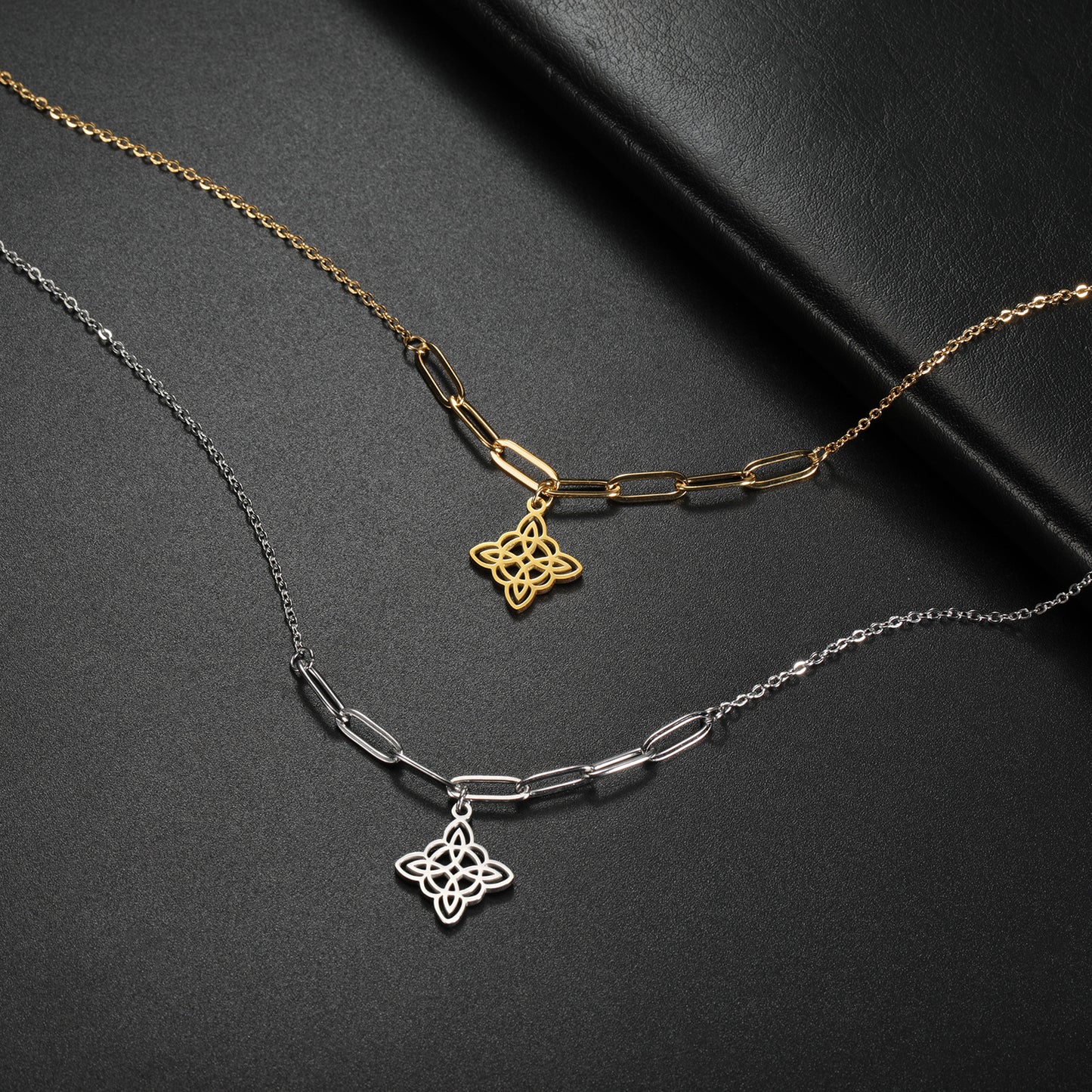 Titanium Steel Witch Knot Matching Cross Necklaces