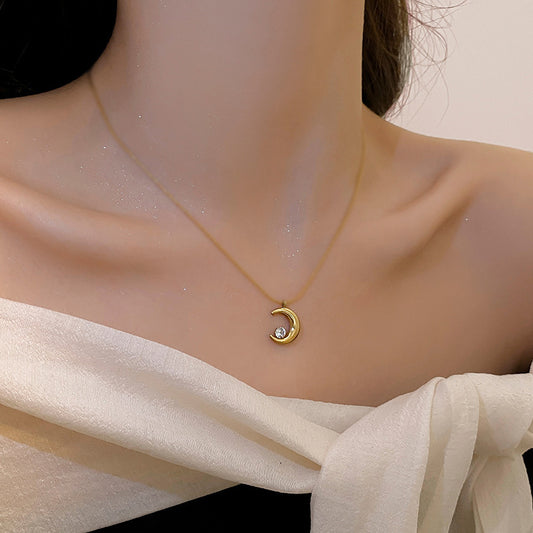 Women's Small Crescent Rhinestones Light Luxury Titanium Necklaces