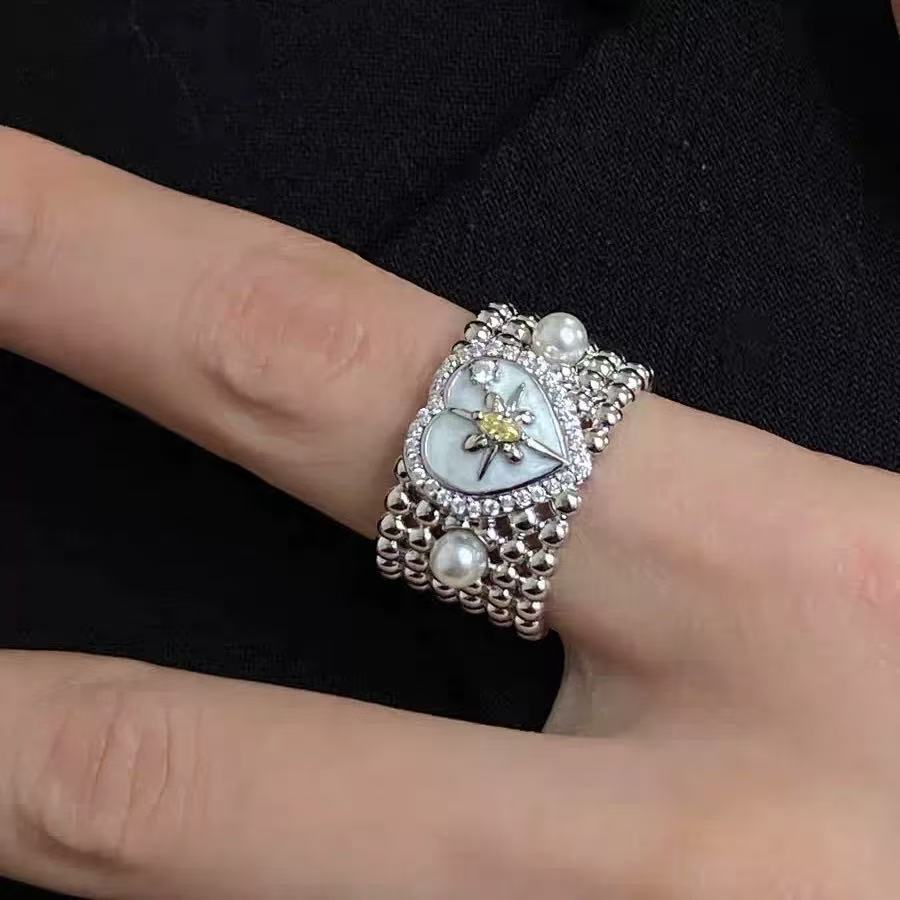 Dripping Oil Eight Awn Star Open Female Elegance Retro Niche Ring