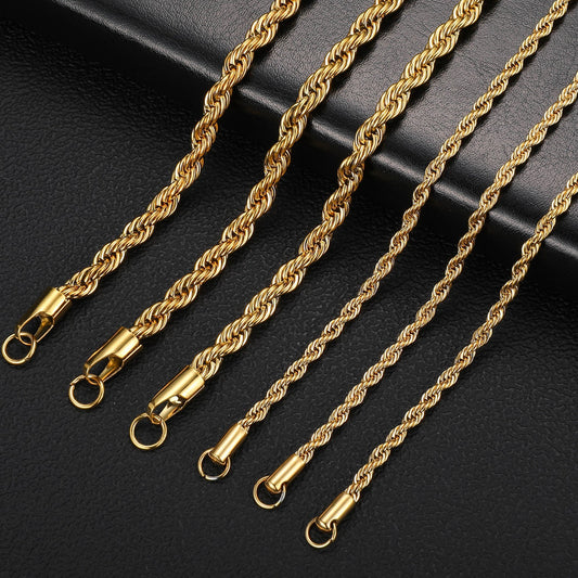 Men's Steel Hemp Flowers Chain Vacuum Plating Gold Fashion Necklaces