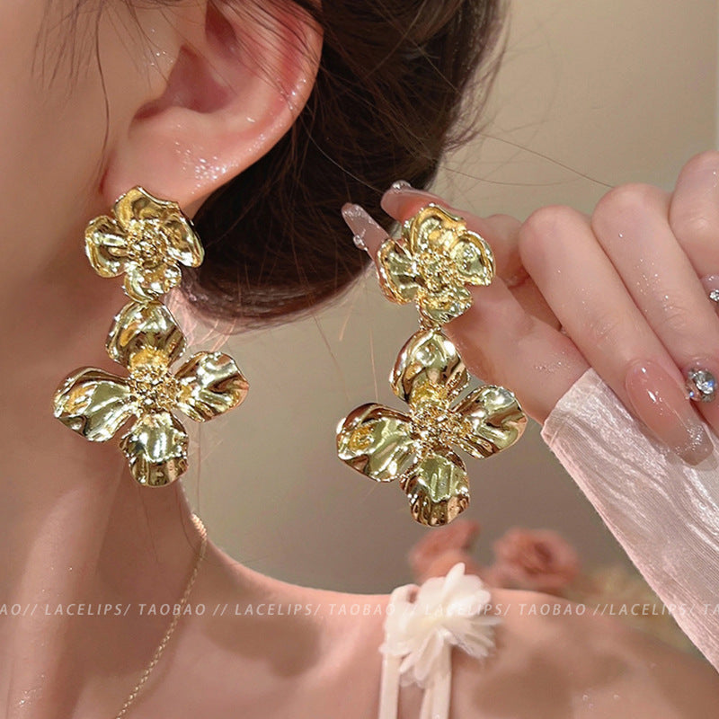 Women's Sier Needle Metal Hollow Flower For Trendy Graceful Rings