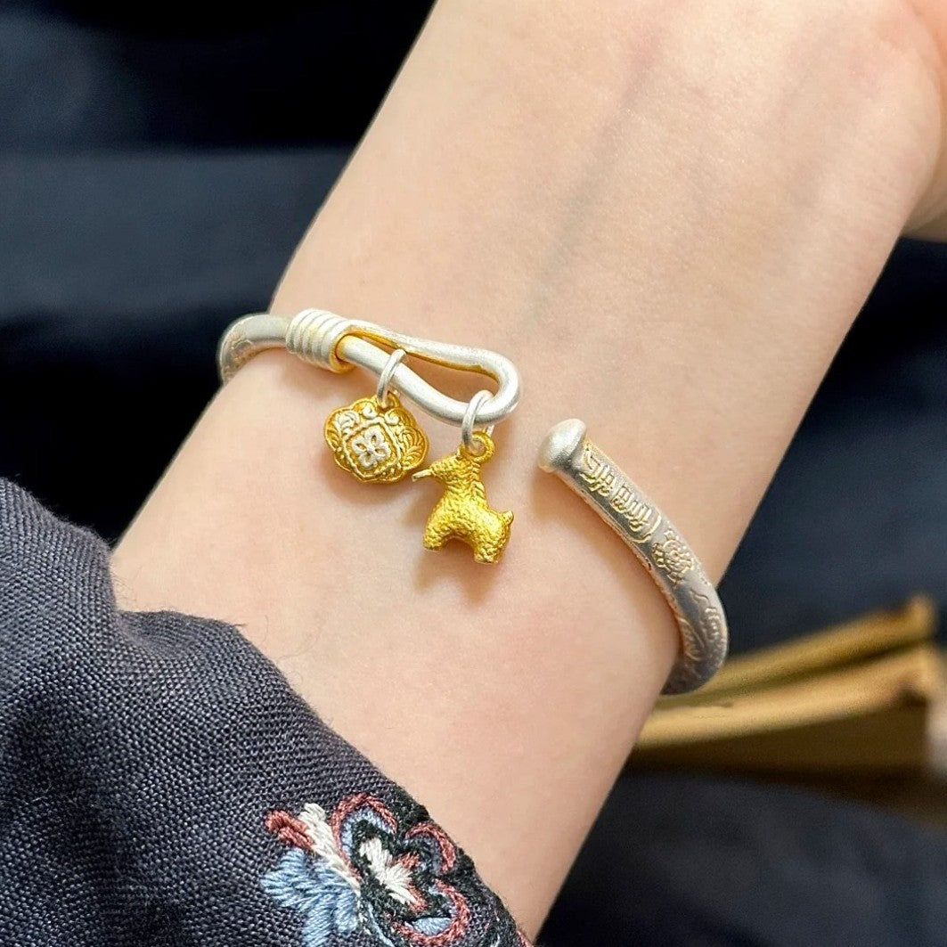 Safety Lock Chinese Style Gold Words Horse Female Plated Sterling Bracelet