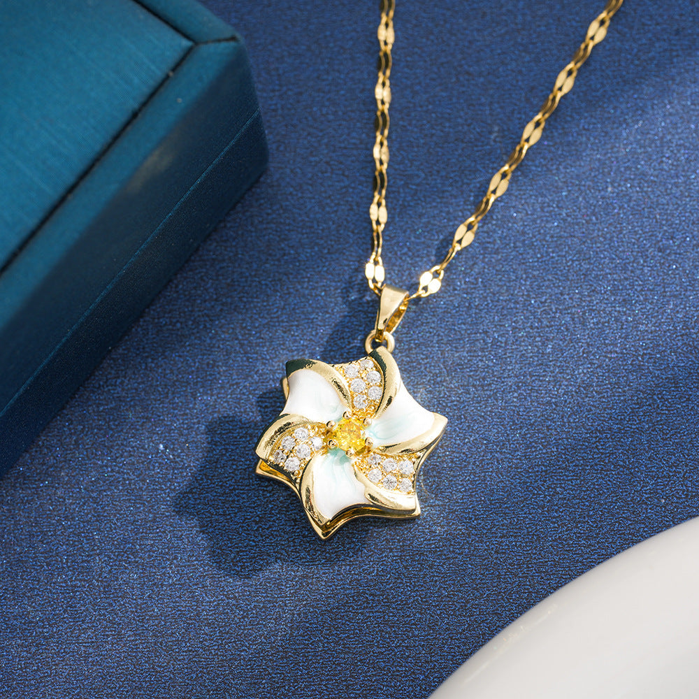 Women's Steel White Zircon Windmill Good Luck Comes Fashion Clavicle Necklace