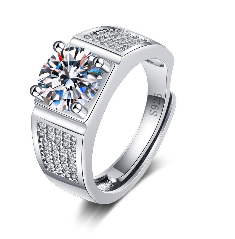 Men's Broadcast Korean Style Elegant Diamond Fashion Open Mouth Ring