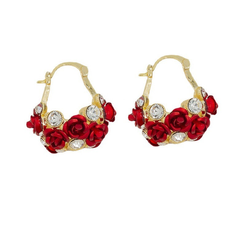 Women's Design Rose Flower Basket Ear Clip Stylish Simple Versatile Refined Stud Earrings