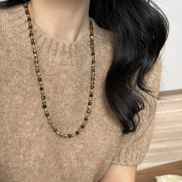 Retro Tigereye Beaded Sweater Chain Elegant Necklaces