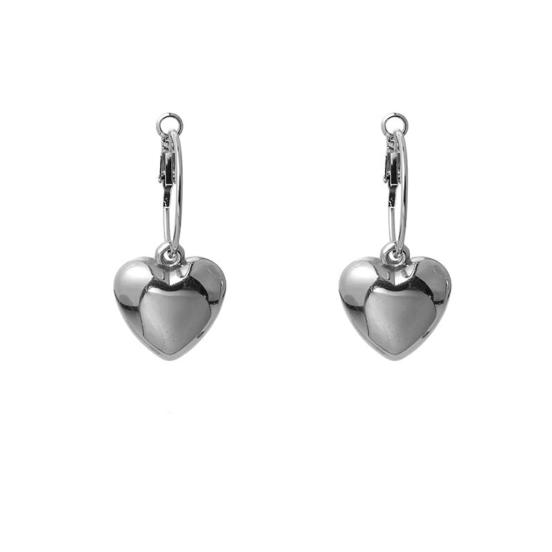Women's Smooth Glossy Love Heart Exaggerated Circle Ear Clip Rings