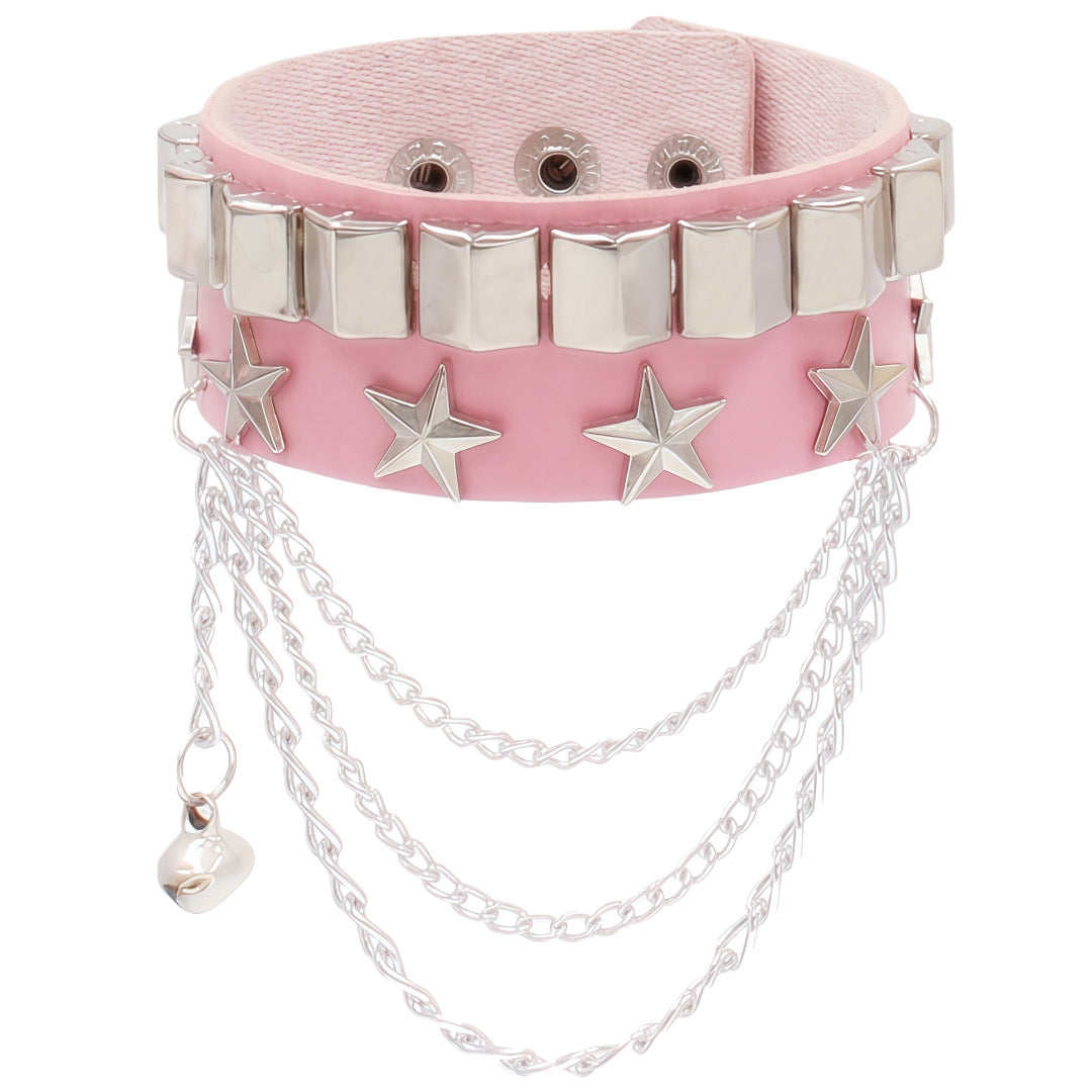 Leather Fashion Wide Rivet Punk Five-pointed Bracelet