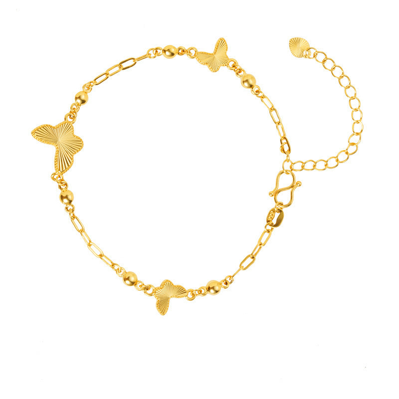 Women's Vietnam Placer Gold Four-leaf Clover No Color Fading Butterfly Bracelets