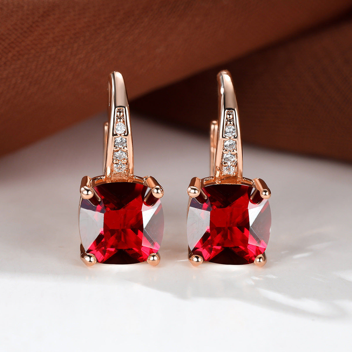 Women's Square Zircon Inlaid Ear Hook Korean Fashion Style Stud Earrings