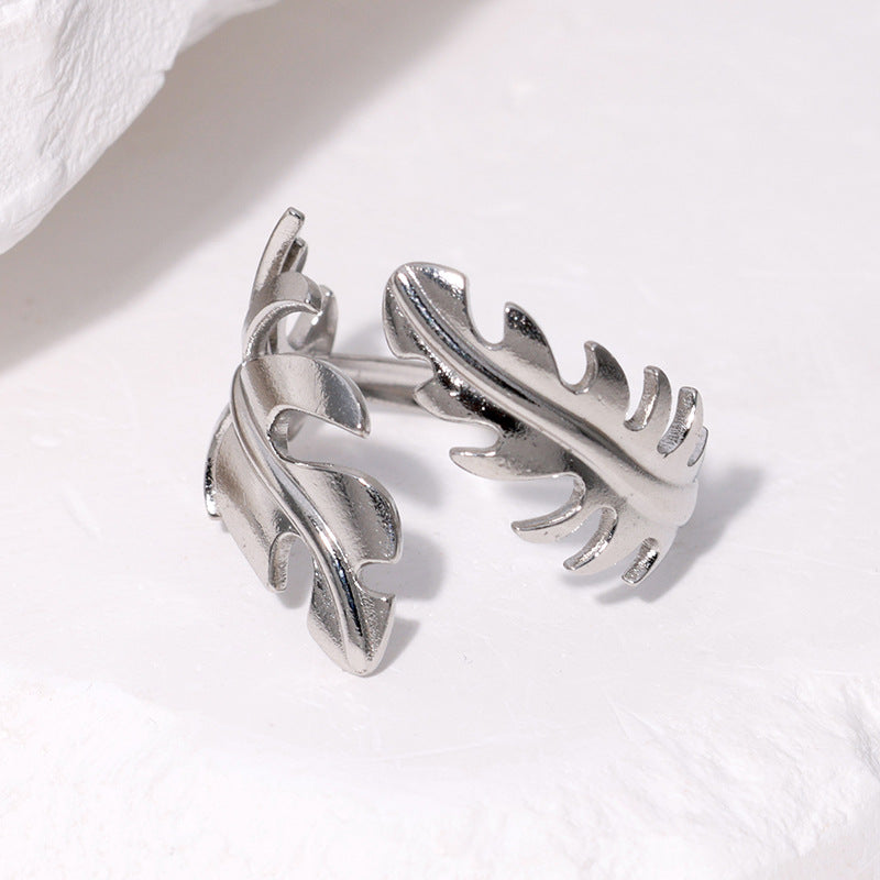 Stainless Steel Open Leaf-shaped Index Finger Rings