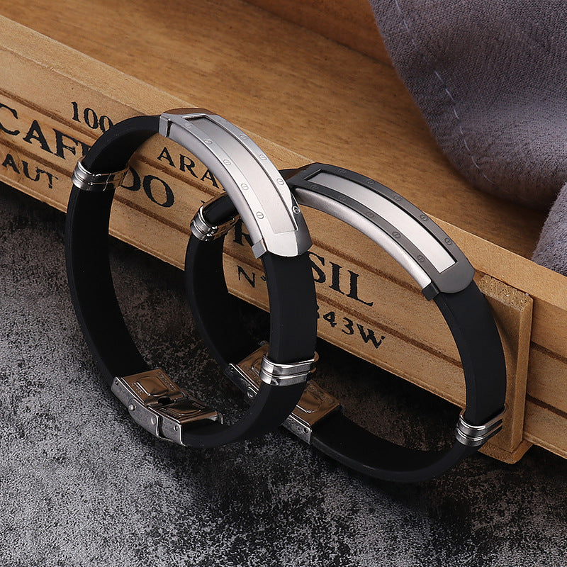 Men's Silicone Stainless Steel Laser Sculpture Hip Bracelets