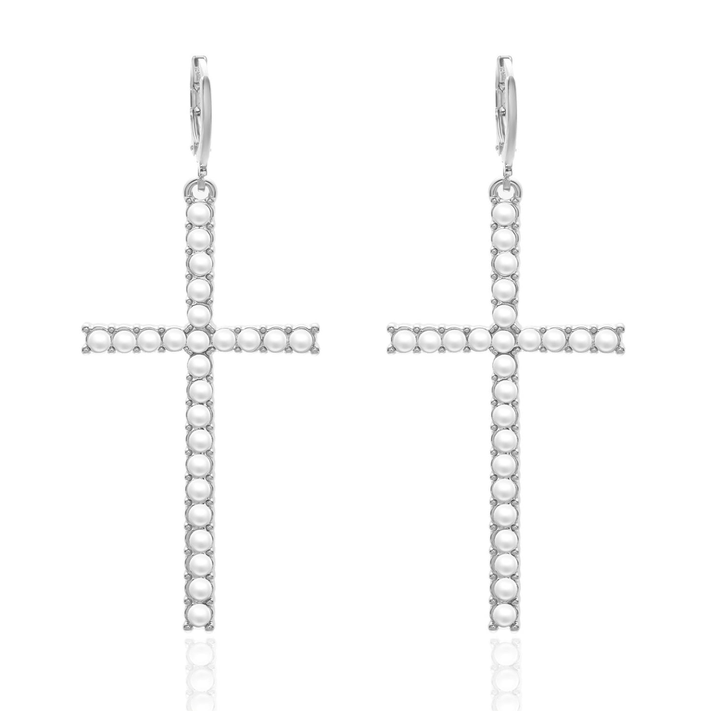 Women's High-grade Temperament Cross Pearl Rhinestone Asymmetric Earrings