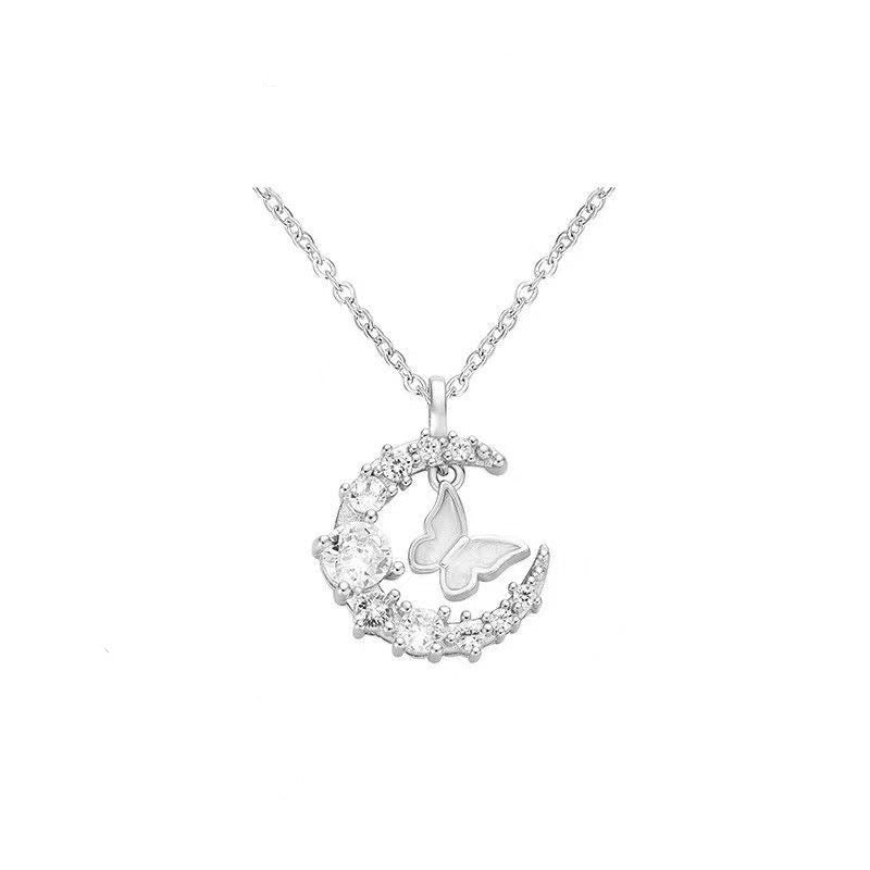 Moon Rhinestone Butterfly Female Minority Simple Temperament Wild Girlfriends Clavicle Necklaces