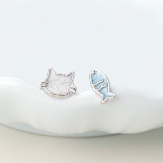 Plated Cat Fish Pure Sweet Cute Female Ear Stud Earrings