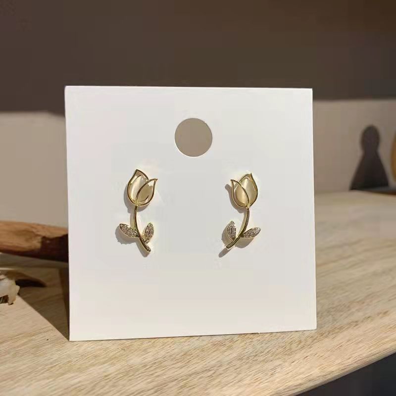 Korean Fashion Elegant Sier Tulip Opal Small Fresh Rings