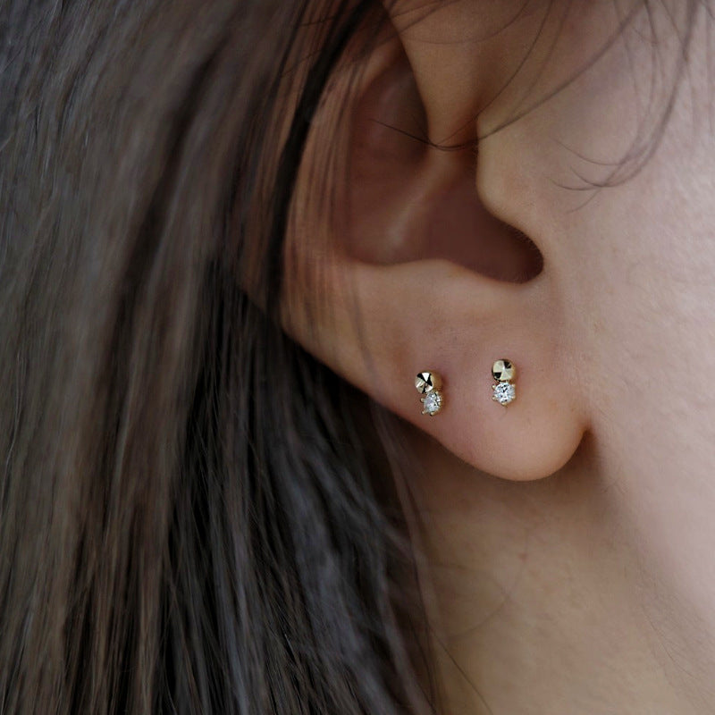 Women's Sier Plated Sneaky Design Invisible Mini Faceted Zircon Low Earrings