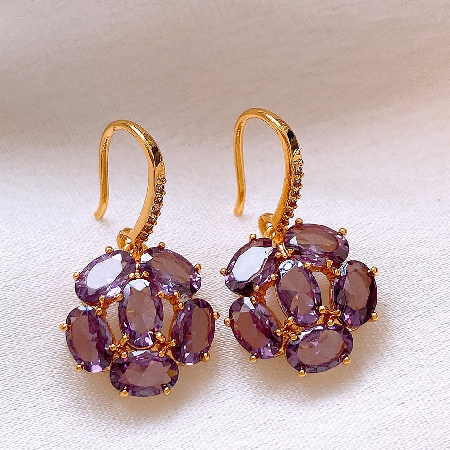 Women's Purple Zircon Flower Ear Hook High-grade Light Luxury Unique Earrings