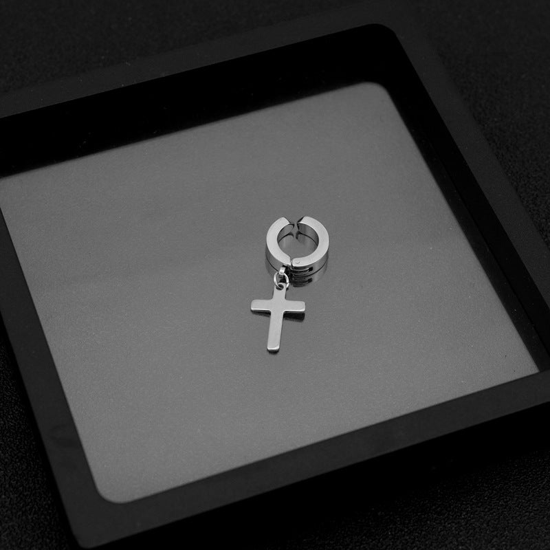 Round Flat Cross Diamond Titanium Steel Ear Rings