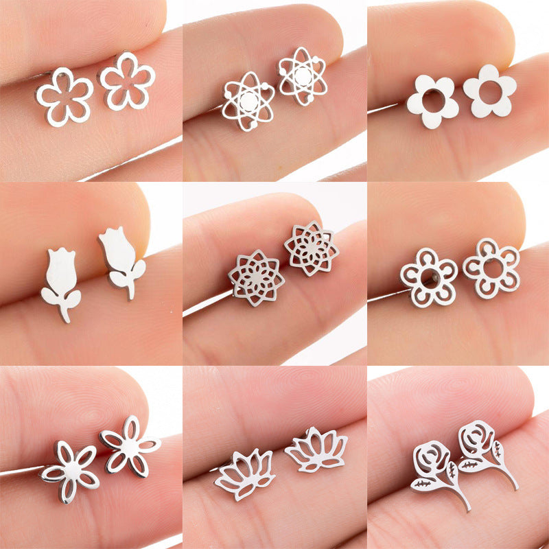 Lotus Ear Bone Hollow Origami Stainless Stud Earrings