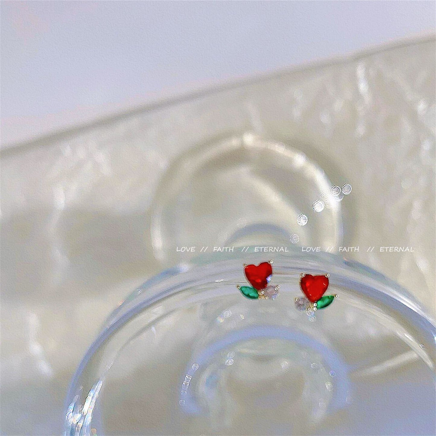 Excellent Sier Pin Simple Heart-shaped Red Ear Stud Earrings