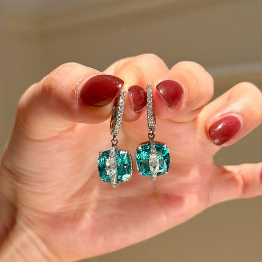 Blue Cube Sugar Female Clavicle Chain Graceful Personality Sier High Earrings