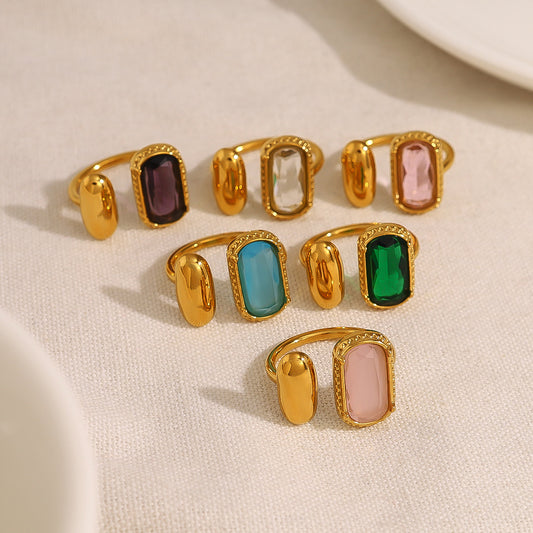 Women's French Stainless Steel Glass Zirconium Eye-catching Rings