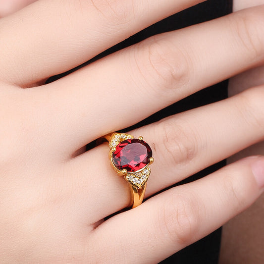 Women's Alluvial Gold Ruby Full Diamond Plated Yellow Rings