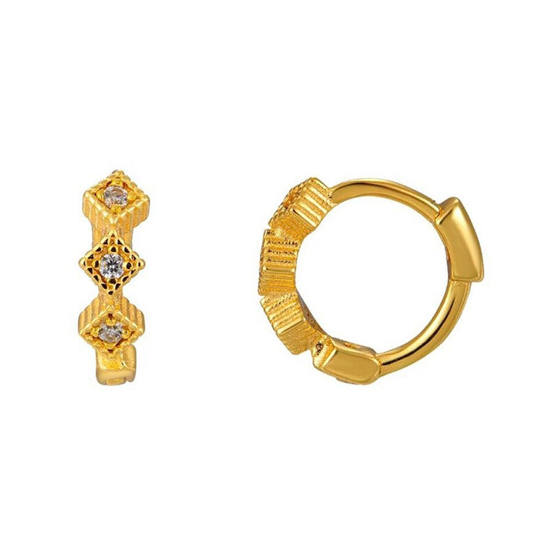 Sier Needle Light Luxury Geometric Inlaid Zircon Ear Simple Fashion Earrings