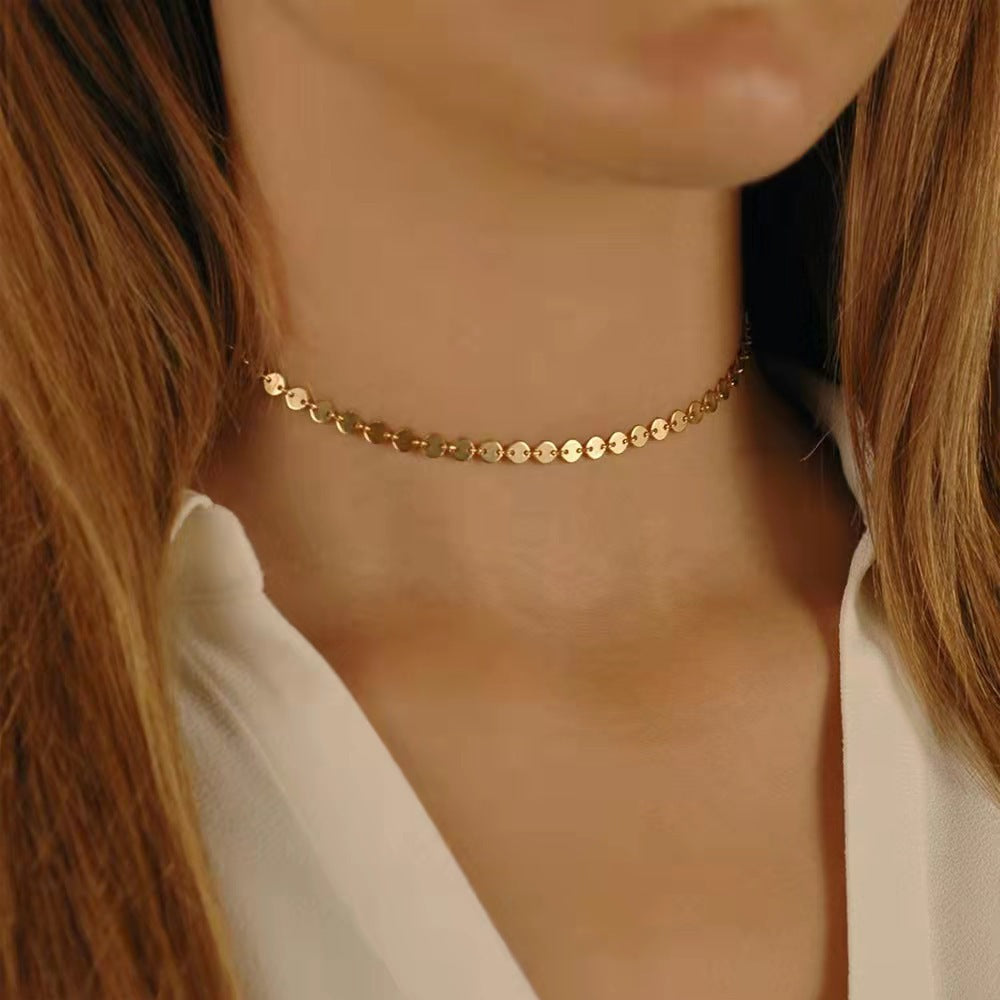 Fashion Personality Simple Vintage Copper Sequins Necklace