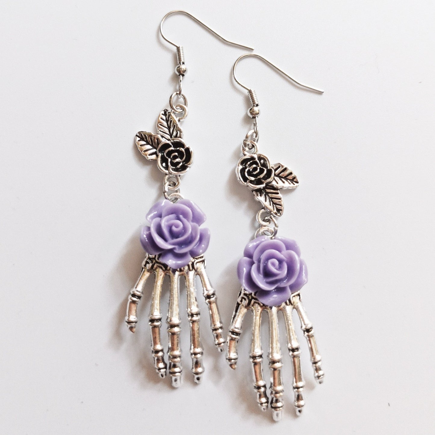 Skull Hand Red Rose Gothic Handmade Eardrop Halloween Earrings