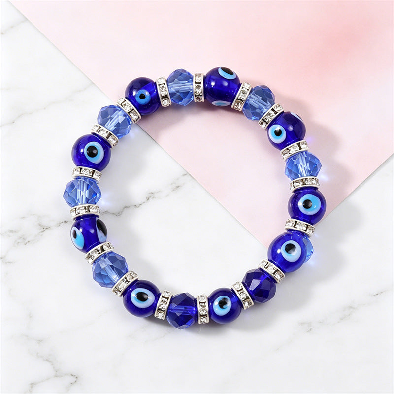 Devil's Eye Crystal Blue Evil Beaded Elastic Bracelet