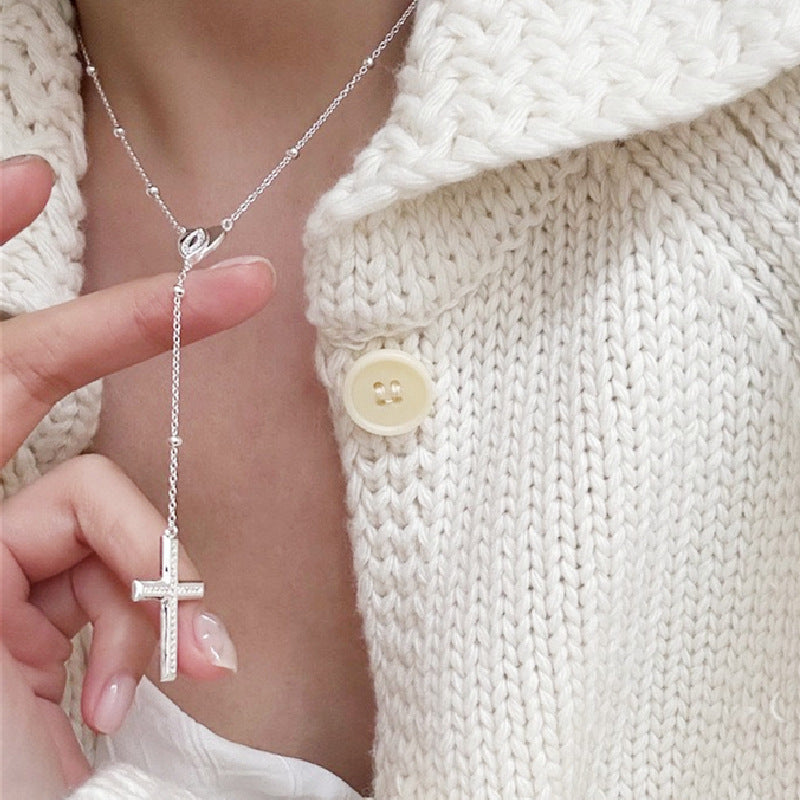 Women's Zircon Delicate Heart Cross Design Long Clavicle Pendants