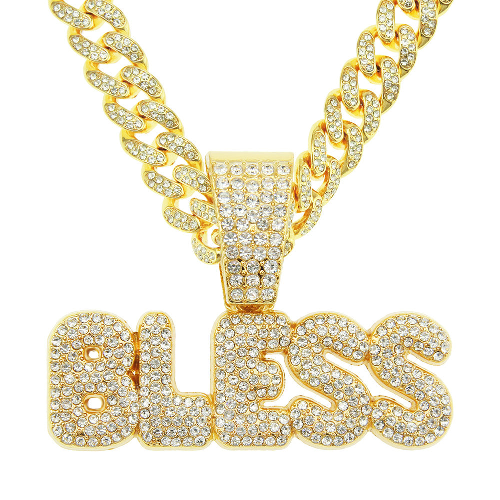 Men's Cool Diamond Letters Personality Stitching Gold For Cuban Pendants