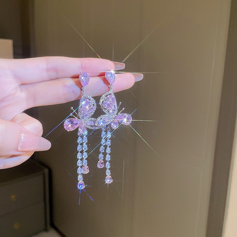 Zircon Butterfly Water Drop Ear Female Rings