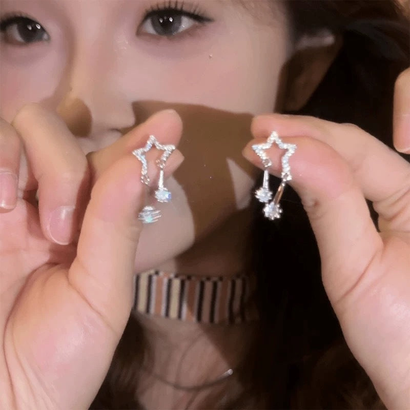 Women's Cardiac Double Flow Hollow Stars Rhinestone Earrings