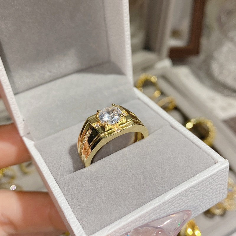 Camellia Fashion Romantic French Golden Rhinestone Gold Plated Ring