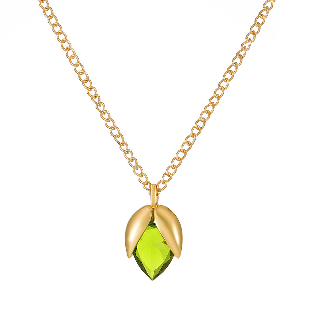 Female Refined Simple Olivine Clavicle Chain Niche Necklaces