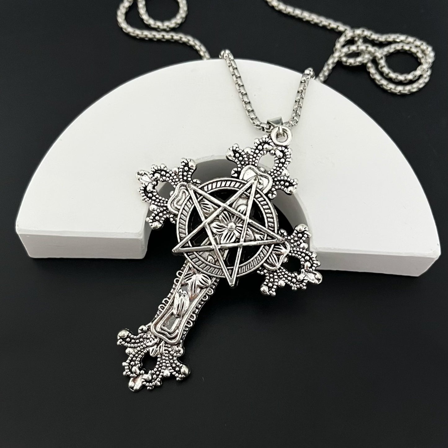 Men's Five-pointed Star Cross Female Sweater Chain Trendy Street Necklace