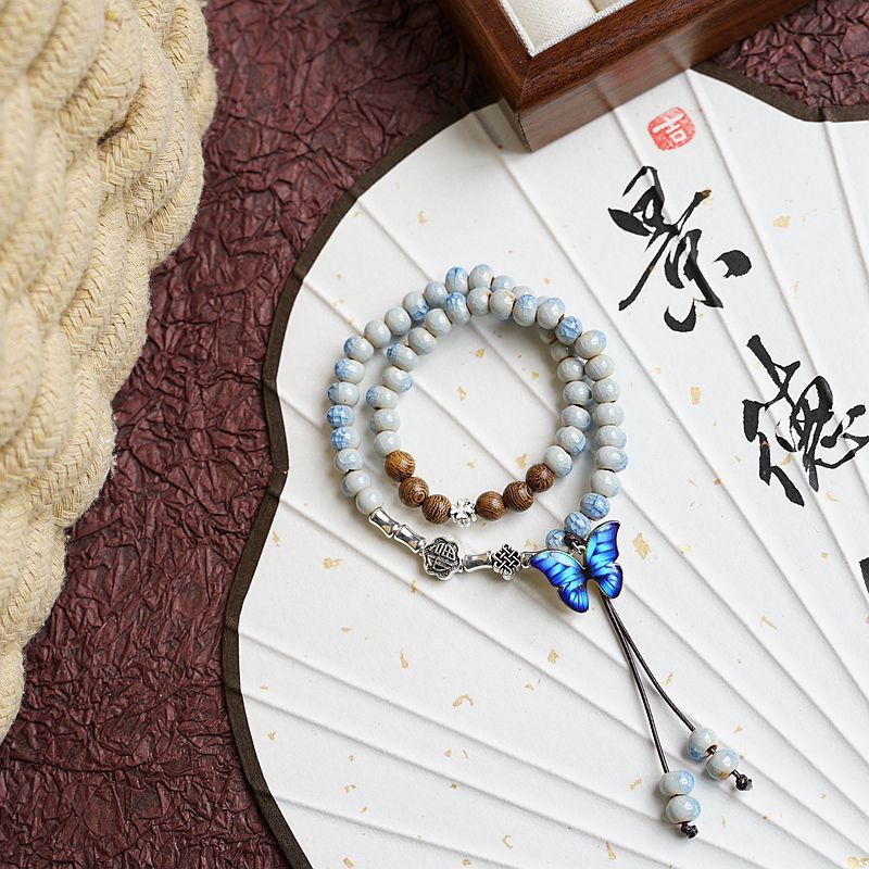 Women's High-grade Ceramic Butterfly Ornament Hand-woven Chinese Bracelets