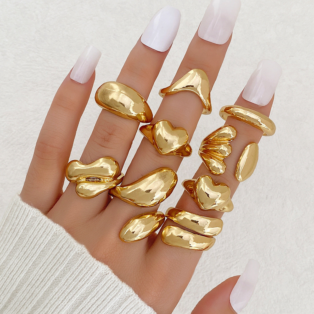 Women's Exaggerated Personalized Gold Irregular Oval Heart-shaped Open Rings