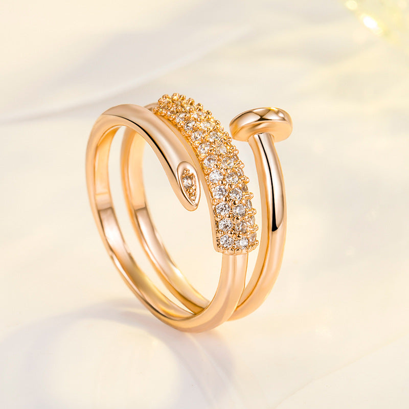 Micro Inlaid Zircon Nail Female Cold Style High Sense Retro Ring