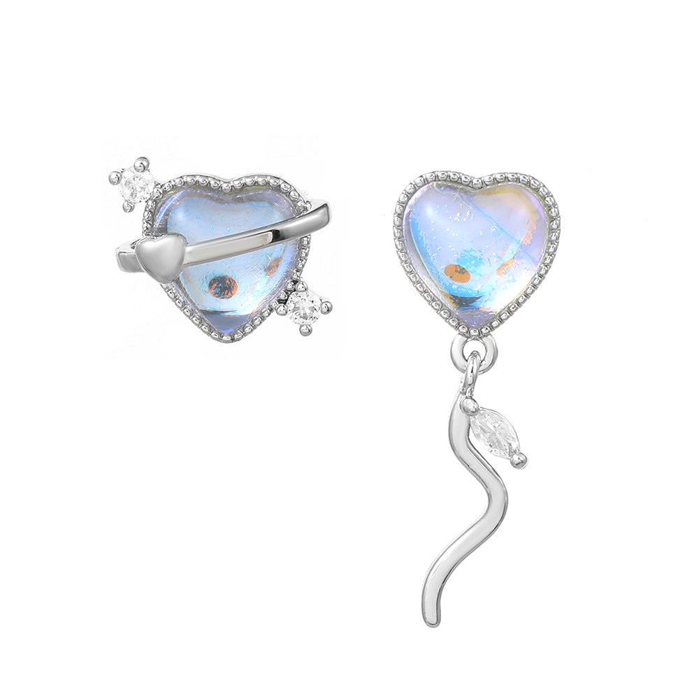 Women's Style Light Luxury Minority Asymmetric Colorful Love Stud Earrings