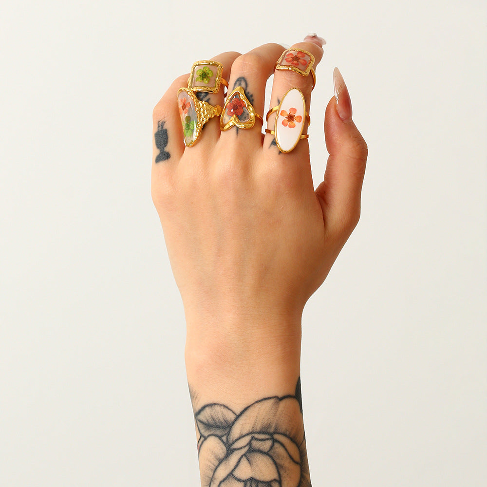 Flower Series Stainless Steel Adjustable Gold Ring