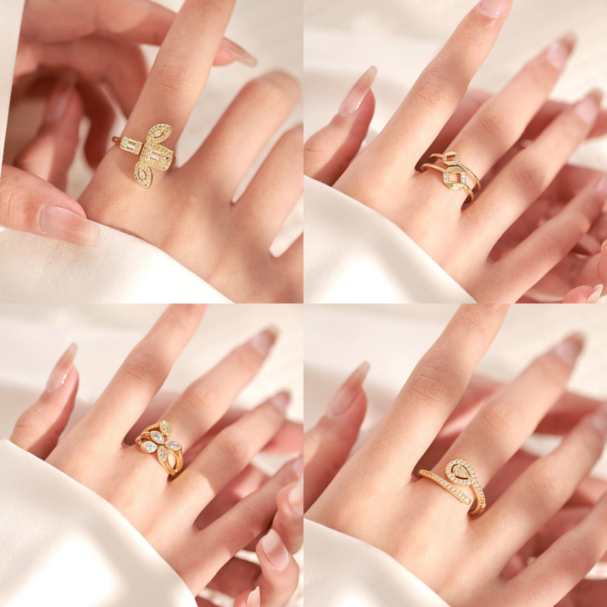 Gold Zircon Geometric Female Simple Personalized Rings