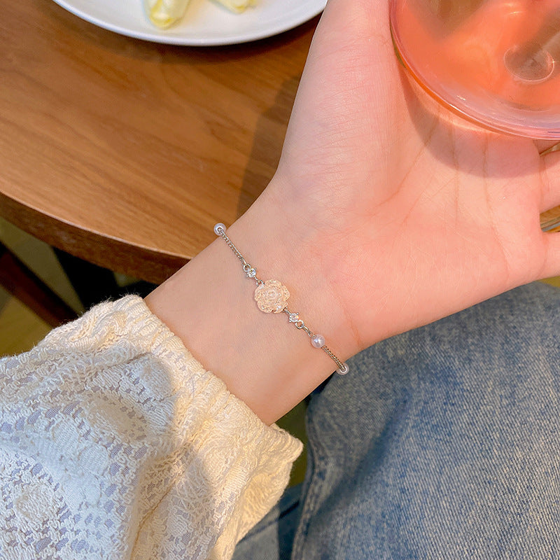 Women's Light Luxury Minority Retro Camellia Fashionable Design Sense Crystal Bracelets