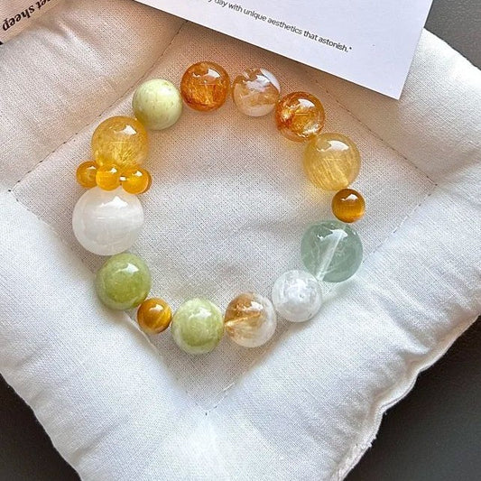 Orange Yellow Green Snowflake Ghost Fluorite Crystal Jade Gold Bracelets